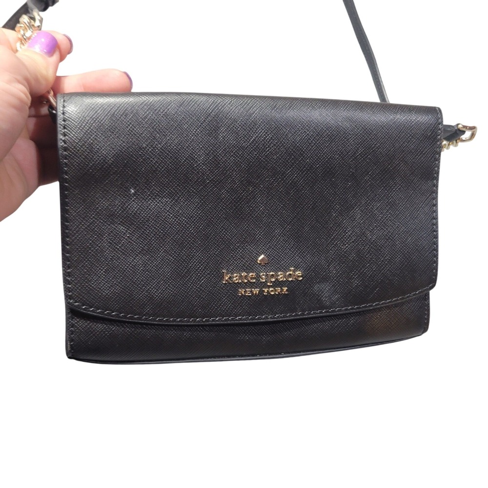 Kate Spade Crossbody Bag Womens Small Black Saffiano Leather Wallet on Chain S57